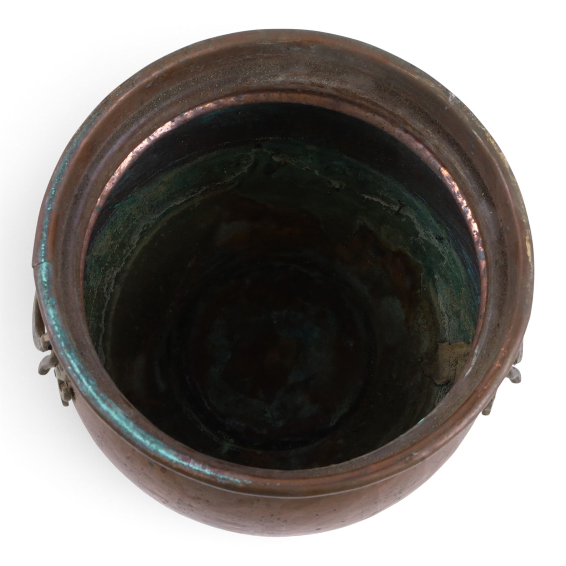 Twin handled copper jardiniere, together with brass tray with pierced boarder, jardiniere H29cm