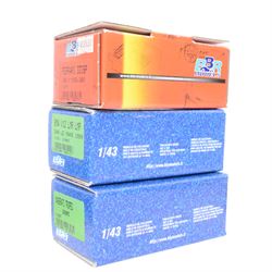 Seven 1:43 scale model car kits, including four BBR Models kits; Maserati MC12 GT Fia Monza 2005, Ferrari 333SP 1000 KM Monza 2000, Maserati Trofeo 2005 and BMW V12 LMR LMP 24H Le Mans 1999, three Renaissance kits; McLaren F1 GTR, Ferrari 365 P2 and Bentley EXP Speed 8, all boxed