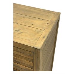 Barker & Stonehouse - contemporary 'Charlie' reclaimed wood chest, rectangular plank top over three short and four long drawers, raised on square supports