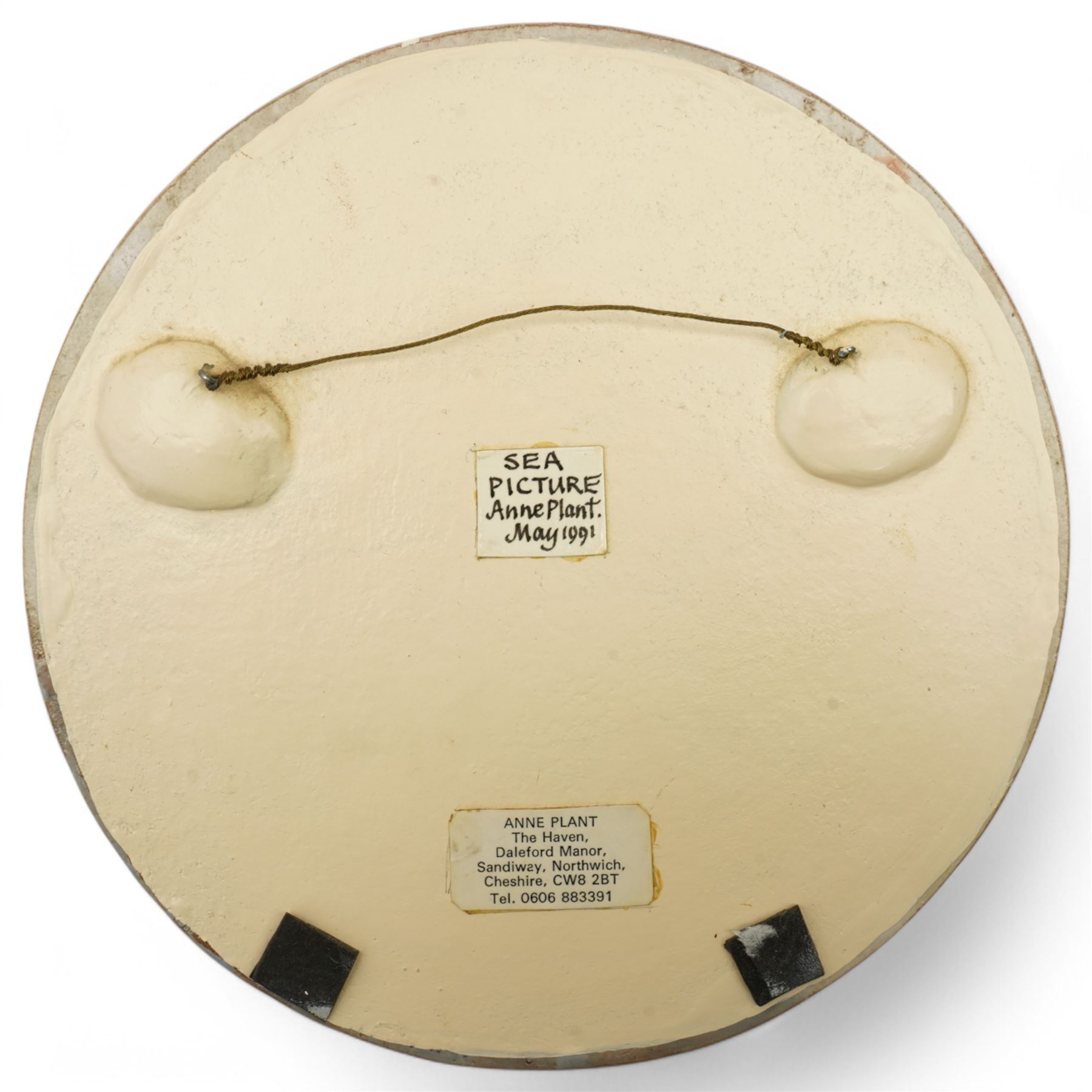 Anne Plant (British 1934-2019): 'Water Signals' 'Tree of Life' and 'Sea Picture', set three stoneware wall-hanging sculptures, signed and titled verso, largest D25cm (3)