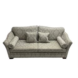 Finline - 'Othello' large three seat sofa, upholstered in light grey silver fabric with foliate pattern