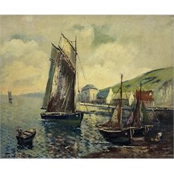 Forestier (Continental 20th century): Harbour Scene with Figures, oil on canvas signed 45cm x 54cm