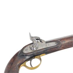Cavalry Pistol, East India Government, 1871, with 8in smoothbore barrel, lock marked 'E.I.G.' and 'BIRMINGHAM 1871', crown and broad arrow device at tail, walnut full-stock with brass furniture, the left side marked 'JOSEPH SMITH' and stamped with a 'BIRMINGHAM E.I.G.' roundel, fixed lanyard ring at heel and iron ramrod, overall L35cm