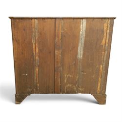 18th century oak chest, fitted with two short and three long graduating drawers, bone escutcheons and brass swan neck handles, bracket feet