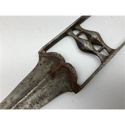 Indian thrusting dagger Katar the 25cm blade with swollen point and central rib, in leather covered wooden sheath L45cm overall