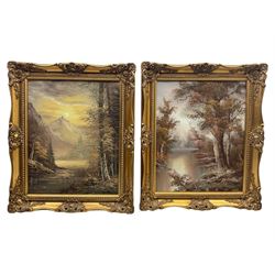 Pair of modern oil paintings on canvas, river landscape scenes, gilt frames (2)