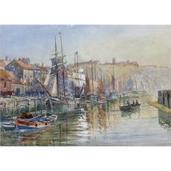 Charles John de Lacy (British 1856-1929): Sailing Vessels Moored at Dock End Whitby, watercolour signed 25.5cm x 36cm