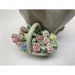 Three Lladro figures, comprising Pondering, no 5173, Nostalgia, no 5071 and Nature's Bounty, no 1417, all with original boxes, largest example H27cm