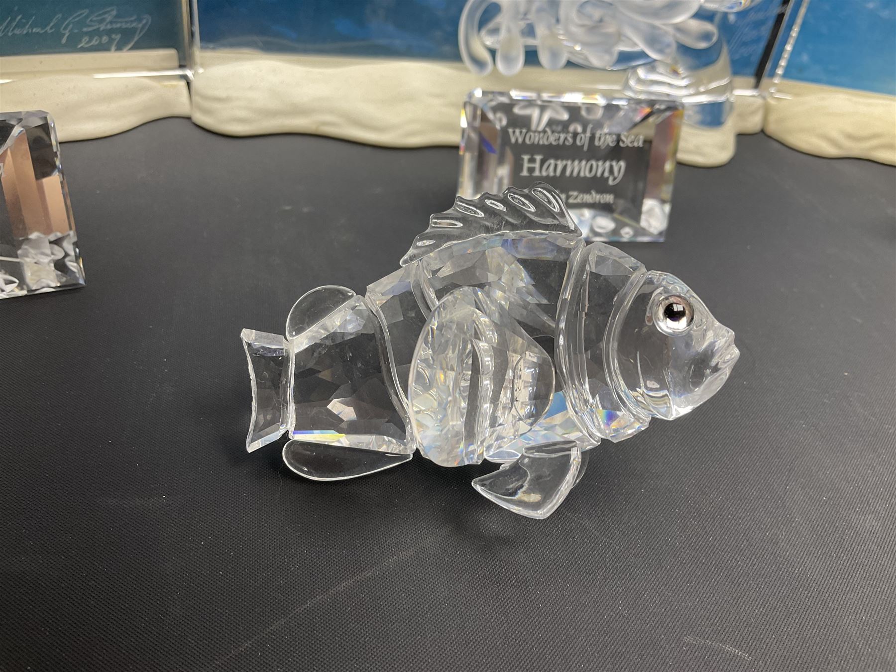 Swarovski Crystal, Wonders of the Sea Trilogy: 'Eternity', 'Community' and 'Harmony', all with stands and plaques, H20cm
