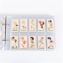 Collection of Edwardian and later Football related trading and cigarette cards, including forty-nine of fifty 1906 Ogden's Football Club Colours, 1922 PALS Footall series, ninety of one hundred 1925 Gallaher Famous Footballers, complete set of forty-four 1926 Ogden's Captains of Association Football Clubs and Colours, complete set of fifty 1927 Players Football Caricatures by MAC,  complete set of fifty 1927 Players Football Caricatures by RIP,  complete set of fifty 1930 Players Association Cup Winners, complete set of 50 1933 Ogdens AFC Nicknames etc, housed in brown cigarette card album