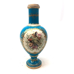  19th century French porcelain baluster vase painted with a courting couple scene and precious objects verso, gilt detailing on blue ground, H37cm   