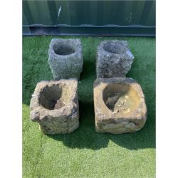 Four 19th century carved stone cube planters, approx. 35cm x 35cm - THIS LOT IS TO BE COLLECTED BY APPOINTMENT FROM DUGGLEBY STORAGE, GREAT HILL, EASTFIELD, SCARBOROUGH, YO11 3TX