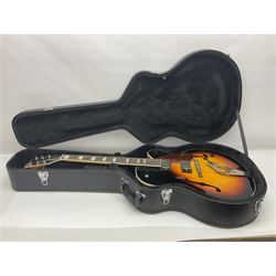 Gretsch G2420/ABB semi-acoustic guitar with three-tone sunburst finish, serial no.IS191201597, L107cm overall; in original hard carrying case dated 2019.