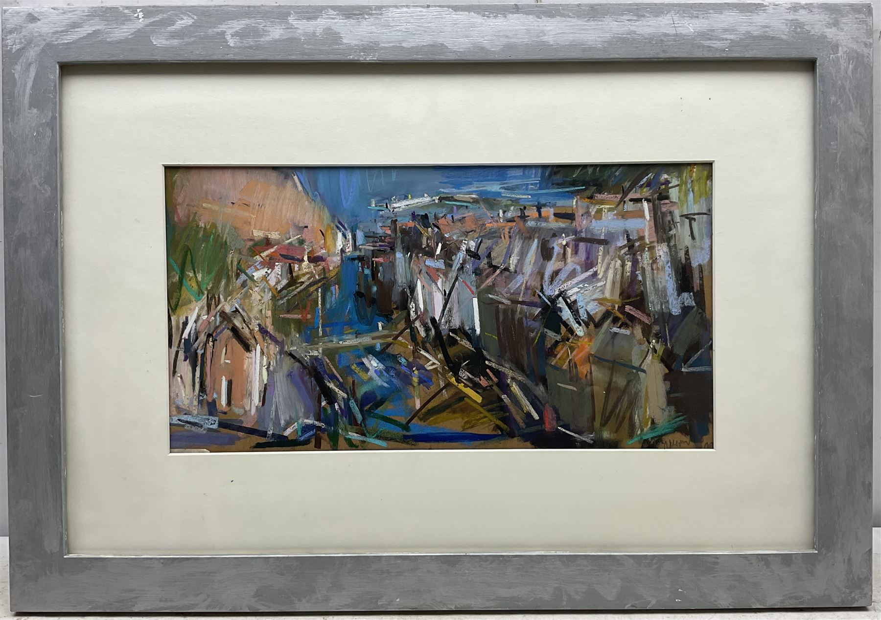 David Greenwood (Northern British Contemporary): 'View over Staithes', pastel signed and dated '09, titled on label verso 24cm x 46cm