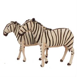 Karen Trower: two zebra sculptures, with leather sew over wood and metal frames, H48cm