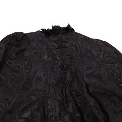 Victorian opera coat, black silk, lace and bead work, together with ermine muff, collar and tippet, opera glasses, long gloves and bags 
