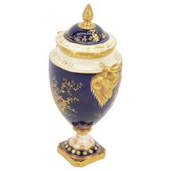 Coalport pedestal vase and cover, of ovoid form, painted by P Gosling, The City of York, commissioned by Mulberry Hall to Commemorate The 1000th Anniversary of the Founding of the City of York, printed mark beneath, H26cm