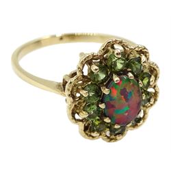 9ct gold opal triplet and peridot cluster ring, hallmarked