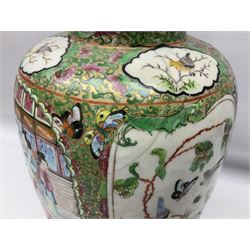 19th century Chinese Canton Famille Rose vase of shouldered form, decorated with figural panels upon dense foliate and gilt ground with birds and butterflies, H43cm