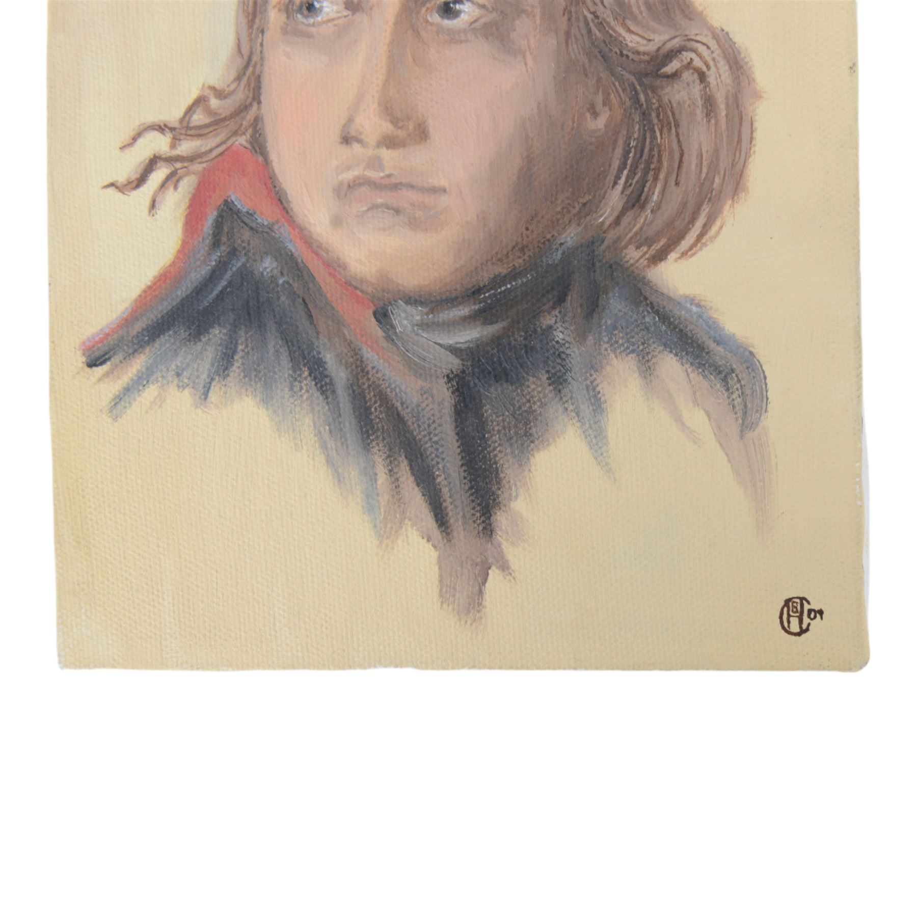 Modern Oil on Canvas of Napoleon as First Consul after the famous Jacques -Louis David painting, H20cm W15cm
