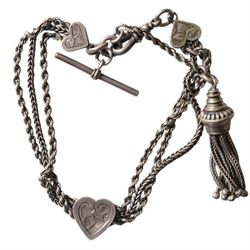 Gold mounted cameo pendant on rope twist chain necklace, both 9ct, early 20th century silver Albertina / bracelet and pocket watch