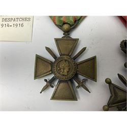 WWI French 1914-1916 Croix de Guerre with MID leaf and ribbon; and WWI Belgian 1914-1918 Croix de Guerre with ribbon (2)