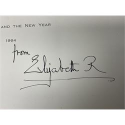 H.M. Queen Elizabeth The Queen Mother, signed 1964 Christmas card with gilt crown to cover, photograph of The Queen Mother and her prize winning horse to the interior, handwritten 'Archpoint' over the photograph, signed 'from Elizabeth R'.