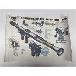 Seven small posters comprising five Soviet military/space programme related subjects including weapon sections; and two reproduction British WW2 recruitment type posters; all unframed (7)