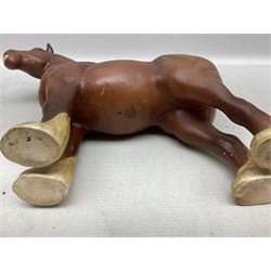 Group of three Beswick Shire horses, comprising CH. Burnham Beauty mare in matte finish, dapple grey horse and bay horse, all with stamped marks beneath