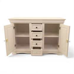 Modern large white painted chest of drawers, central bank of four drawers flanked by two lockable cupboards