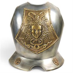 Two reproduction breast plates, including on example with Medusa to the front, H42cm