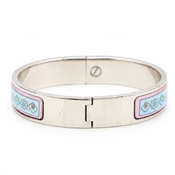 Hermès Clic Clac enamel bracelet, blue and pink flower design, boxed