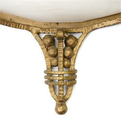 Muller Frères Lunéville - 1920's Art Deco wall light, the purple frosted glass bowl set in a gilt metal stylised wall mount, signed to bowl, H29cm