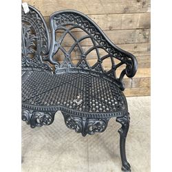 Victorian design cast aluminium garden two seat bench in black finish 
