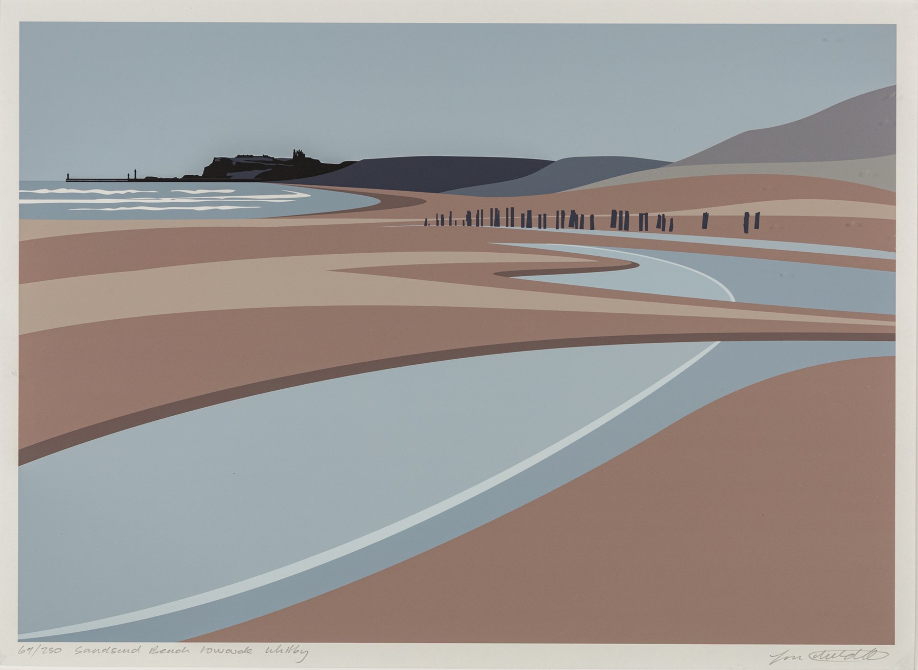 Ian Mitchell (British Contemporary): 'Sandsend Beach towards Whitby', limited edition digital lithograph signed titled and numbered 69/250 in pencil 29.5cm x 41.5cm