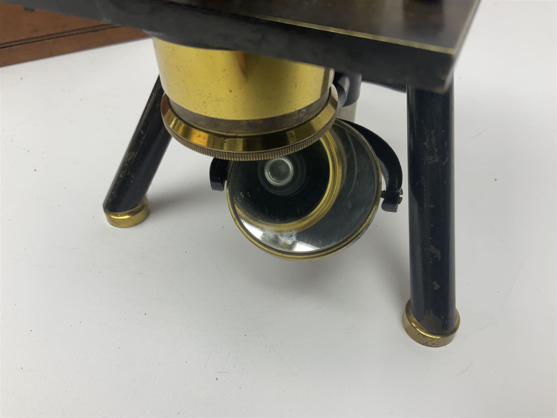 Brass lacquered microscope, by J. Swift & Son, London, in wooden carry cas no 13749, 