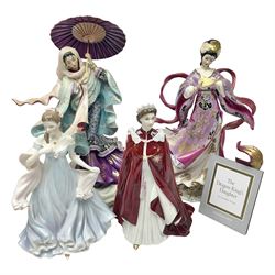  Franklin mint two figurines, The Dragon Kings Daughter and Spirit of Purity, together with Royal Doulton figures With all my Heart and Queen in celebration of the Queens 80th Birthday 2006 