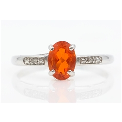  White gold fire opal and diamond ring hallmarked 9ct   
