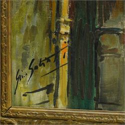 Italian Impressionist School (Mid-20th century): Venetian Canal Scene with Gondoliers, oil on board signed 58cm x 118cm