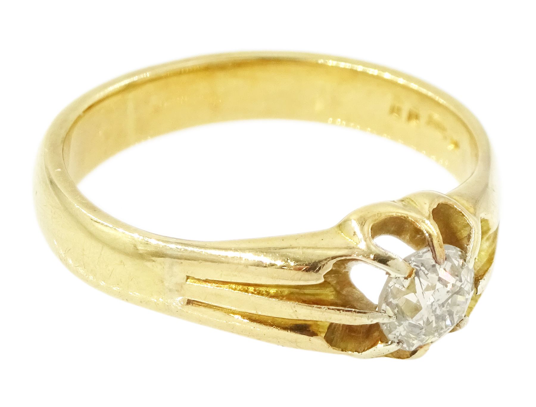 Early 20th century gold diamond ring, eight claw set with a single old cut diamond of approx 0.45 carat, stamped 18ct