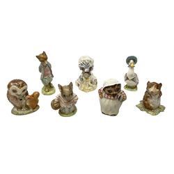 Seven Beswick Beatrix Potter figures, comprising Foxy whiskered gentleman, Mrs Tittlemouse, Mrs Tiggy Winkle, Lady mouse, Old mr Brown, Timmy Willie and Jemima Puddleduck, all with printed mark beneath  