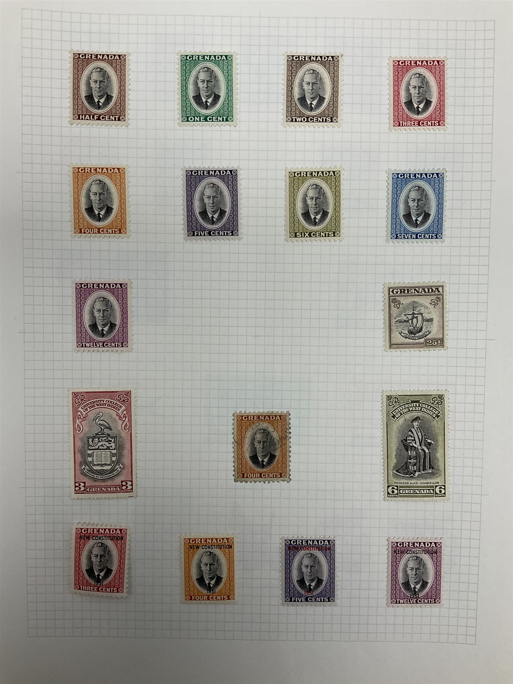 Grenada Queen Victoria and later stamps, including 1861-79 one penny, six pence, one shilling, 1883 halfpenny to one shilling, King George V 1913 values to one shilling etc, housed on pages