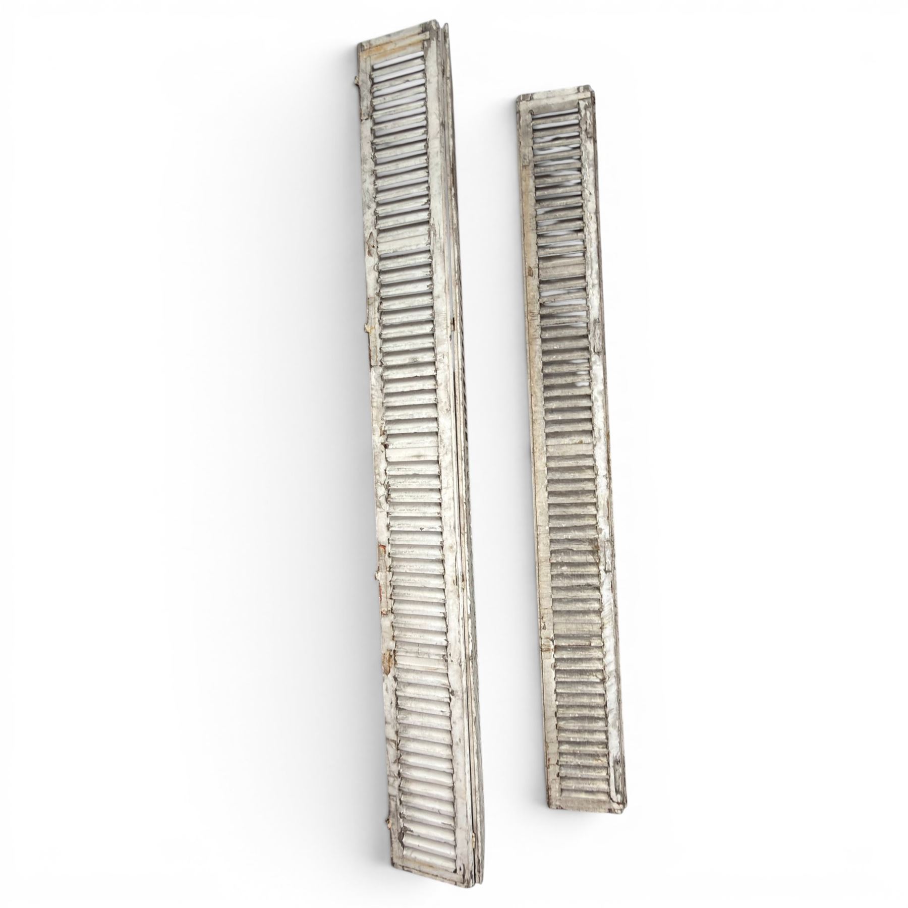 Two pairs of 19th century full height folding French Chateau louvre doors, pitch pine in cream painted finish, dimensions approx.