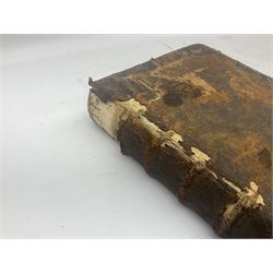 Sancti Gregorii Magni Papae Primi Opera , Sixti V Pont Max Iussu .... 1640 Paris. Two volumes in one with engraved galleon to each title page; R.P. Joan. Stephani Menochij Doctoris Theologi E Societate Jesu .... Editio Novissima .... Tomus Primus. 1683 Lugduni Francisci Comba; and two other similar leather bound folio volumes lacking title pages (4)