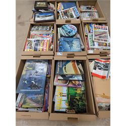 Large collection of model railway magazines, including Railyway Modeller, British Railway Modelling and Model Rail, together with railway and similar reference books, childrens books and VHS tapes in eleven boxes