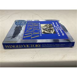 Winged Victory. 1995. Loose mounted signed dedication note and bookplate on the fep from the authors Wing Commander P.B. (Laddie) Lucas and Air Vice-Marshall J.E. (Johnnie) Johnson with duplicate signatures on the title page. Unclipped dustjacket.