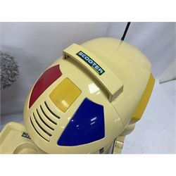 Scooter 2000 plastic battery operated remote control waiter robot with tray and remote control unit; together with a large 'Me To You' floor standing teddy bear (2)