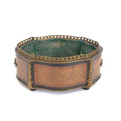 19th century French gilt metal mounted ebonised, kingwood and birdseye maple table jardini...