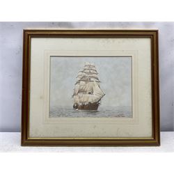 Roger Davies (British 1945-): 'Golden Sea' - Schooner in Full Sail, watercolour signed, titled verso 23cm x 30cm