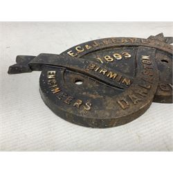 Victorian cast iron railway bridge makers plate, in the form of a Staffordshire Knot, detailed E.C. & J. Keay LD Birmingham Darlaston 1893, H31.5cm W15.5cm